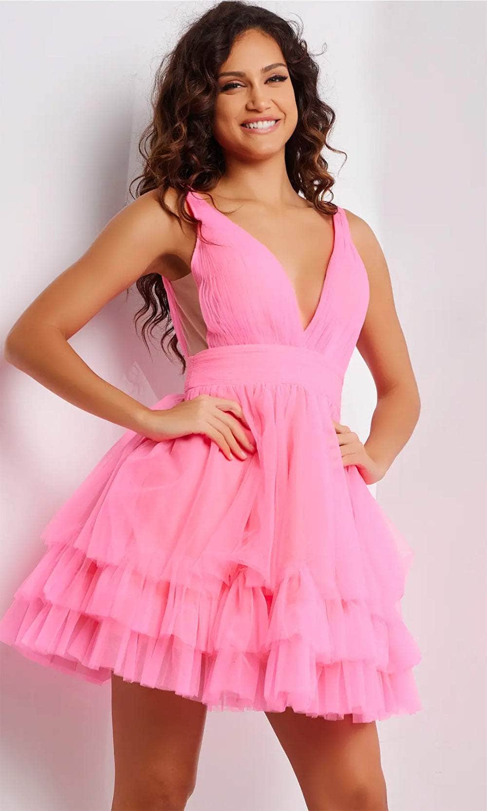 Jovani 36575 - Plunging Neckline Ruffle Hem Cocktail Dress Jovani 36575 - Plunging Neckline Ruffle Hem Cocktail Dress