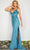 Jovani 36643 - Beaded Mesh Plunging Neck Gown Prom Dresses 00 / Teal