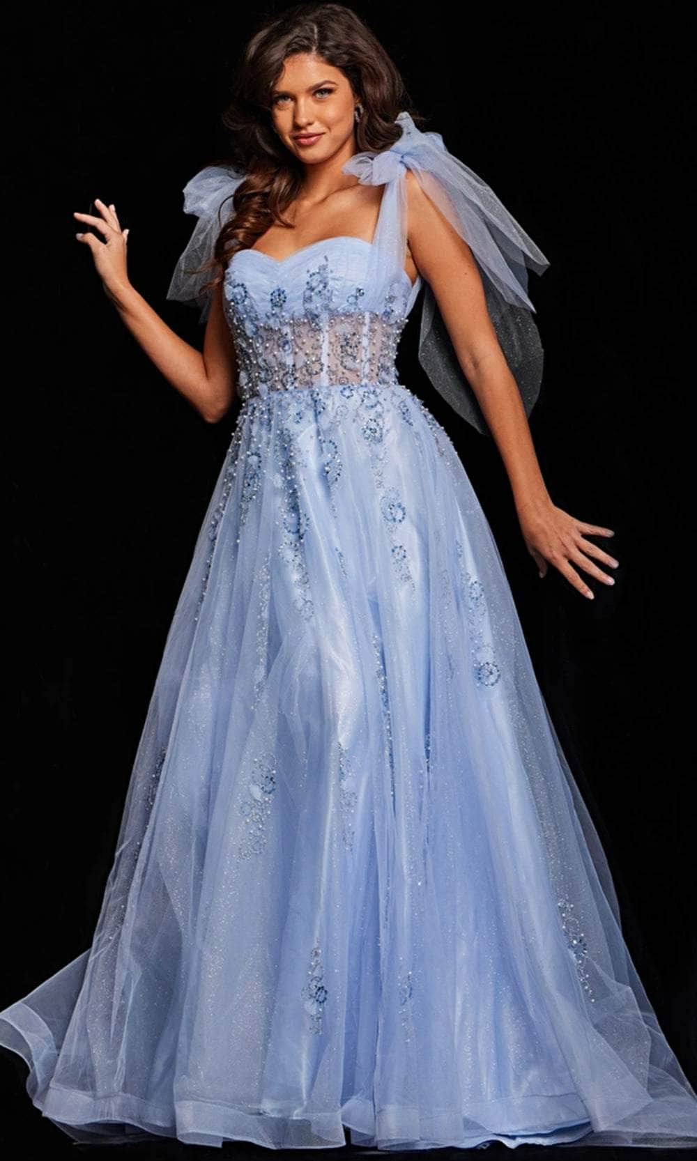 Jovani 37466 - Bow Straps A-Line Evening Gown Couture Candy Jovani 37466 - Bow Straps A-Line Evening Gown Couture Candy