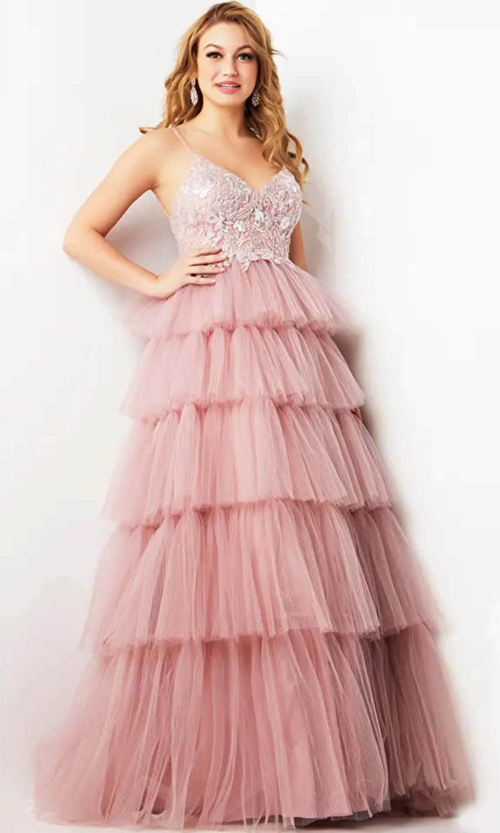 Jovani 38577 - Sleeveless Embellished Bodice Prom Gown Prom Dresses 00 / Dusty Pink