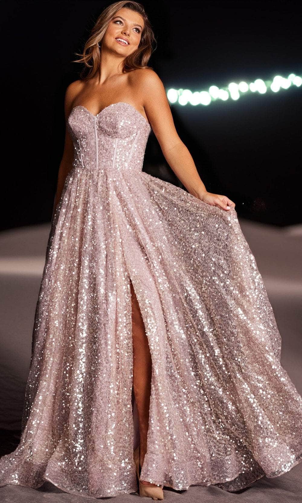 Jovani 38607 - Long Sequin A-Line Dress - Strapless, Corset, Mid-Open Back, Back Zipper, Floor-Length Couture Candy Jovani 38607 - Long Sequin A-Line Dress - Strapless, Corset, Mid-Open Back, Back Zipper, Floor-Length Couture Candy