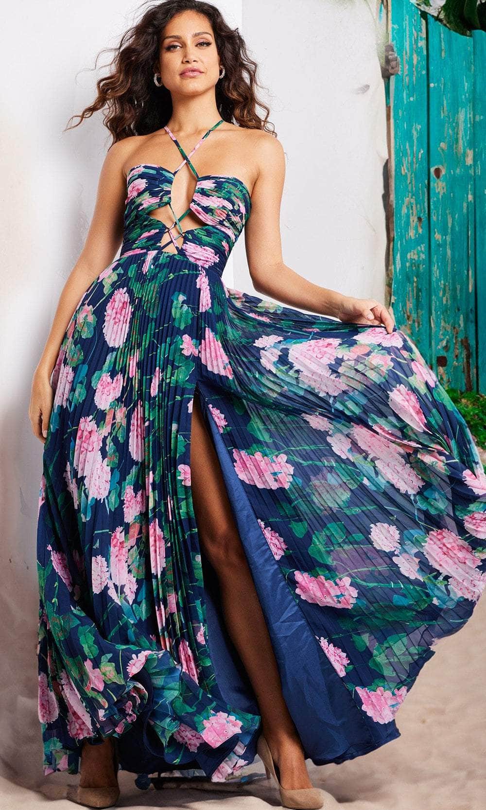 Jovani 38638 - Floral Printed A-Line Dress 0 / Blue/Multi - Shop Jovani Dresses On Couture Candy at CoutureCandy.com Jovani 38638 - Floral Printed A-Line Dress 0 / Blue/Multi - Shop Jovani Dresses On Couture Candy at CoutureCandy.com