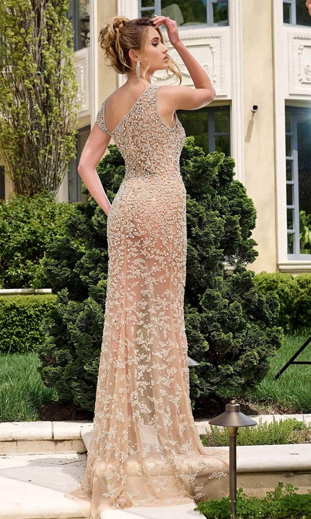 Jovani 39849 - Asymmetric Neck See-Through Evening Gown 0 / Nude/Silver - Shop Jovani dresses on Couture Candy at CoutureCandy.com Jovani 39849 - Asymmetric Neck See-Through Evening Gown 0 / Nude/Silver - Shop Jovani dresses on Couture Candy at CoutureCandy.com