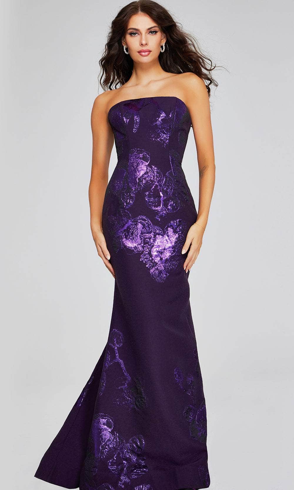Jovani 40318 - Floral Pattern Embellished Strapless Prom Gown Jovani 40318 - Floral Pattern Embellished Strapless Prom Gown