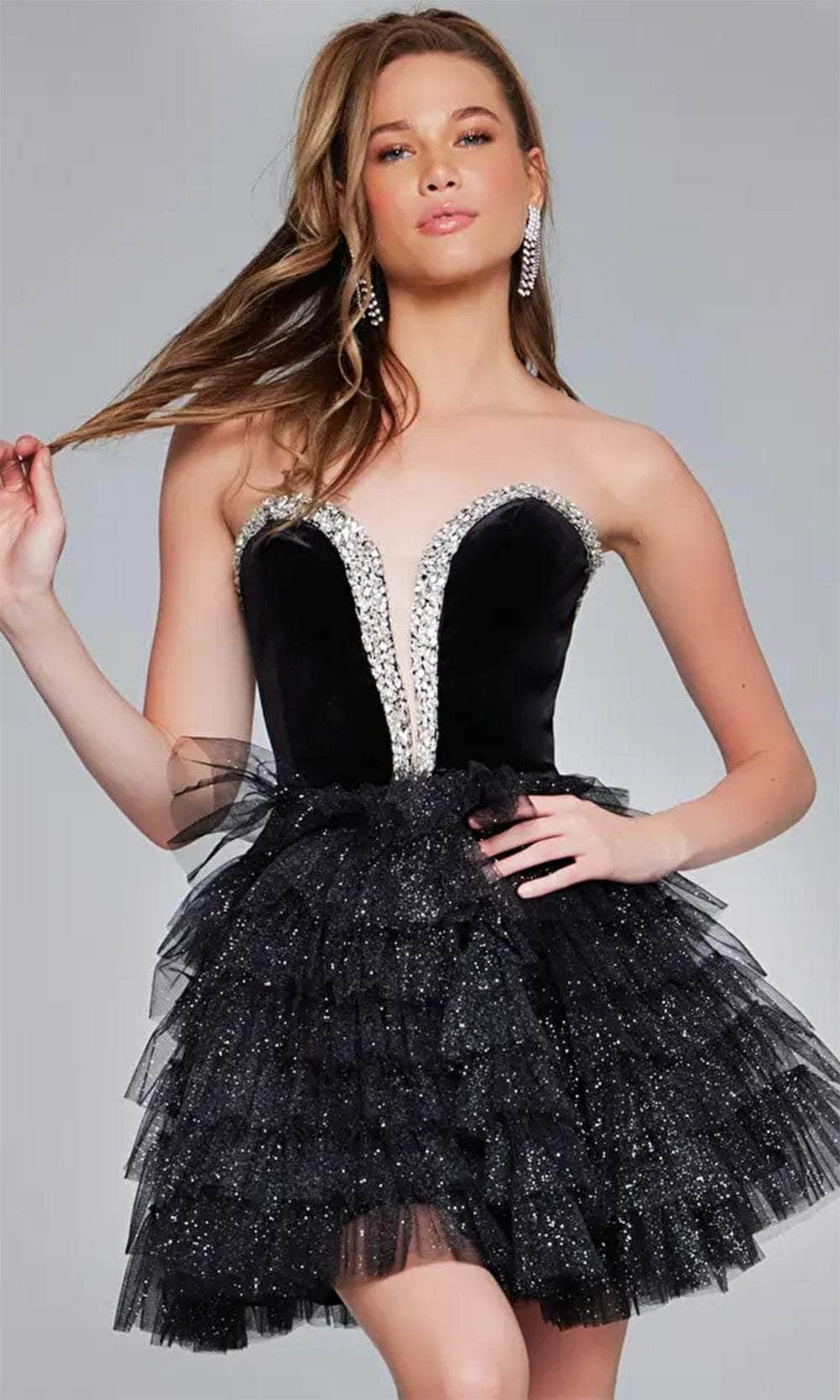 Jovani 40352 Homecoming Velvet Short Cocktail Dress - Black / 0 Jovani 40352 Homecoming Velvet Short Cocktail Dress - Black / 0