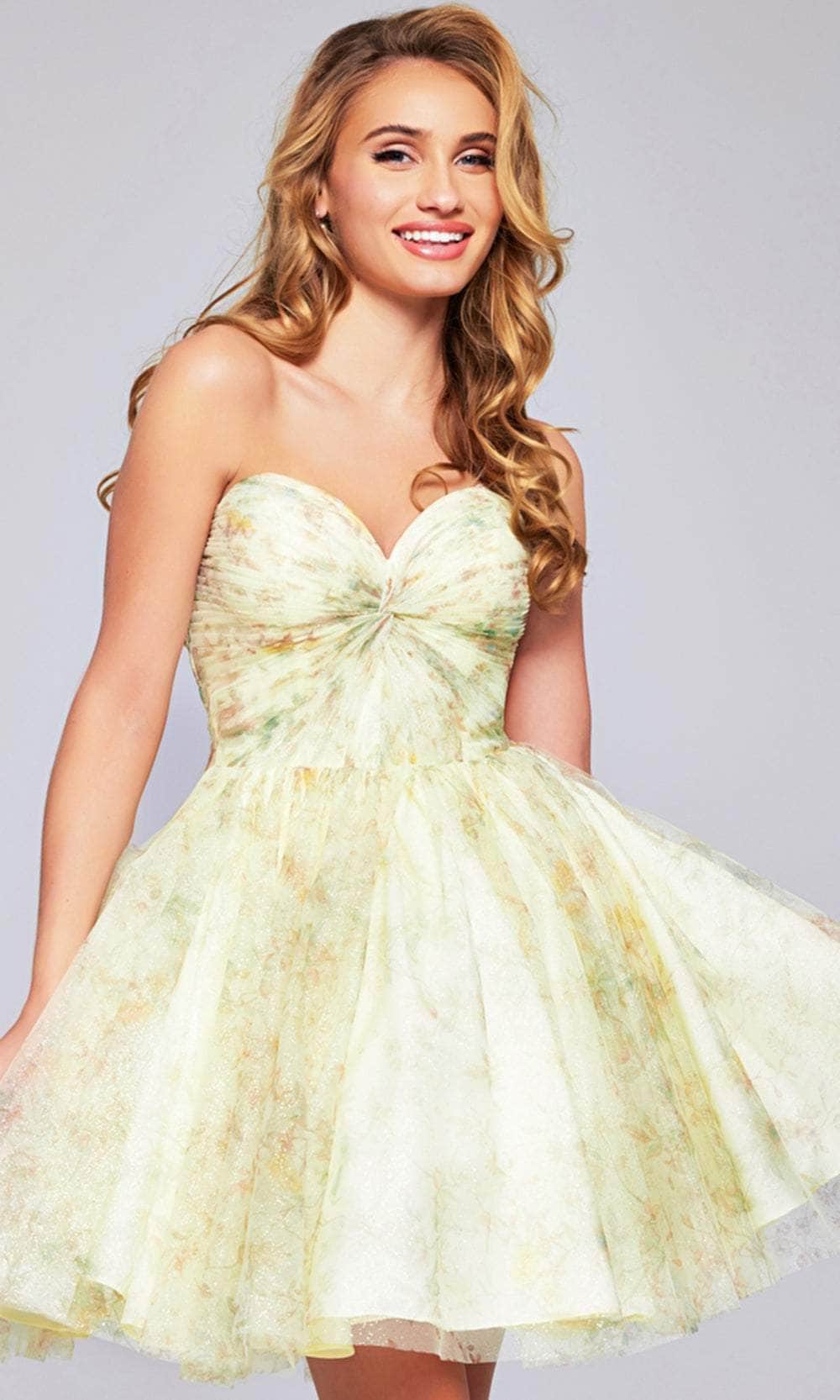Jovani 40374 Short Floral A Line Cocktail Dress - Light-Yellow / 14 Jovani 40374 Short Floral A Line Cocktail Dress - Light-Yellow / 14