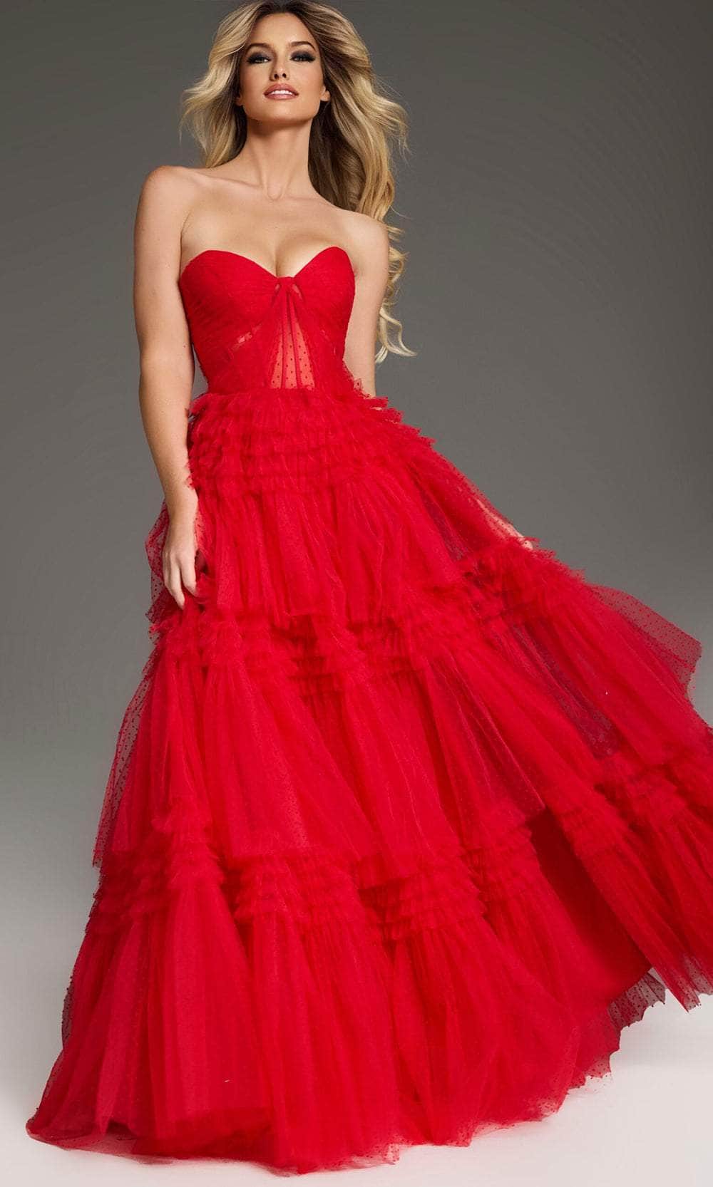 prom dress with layered skirt Sparkly Floral Sheer Corset Tulle Prom Dress with Ruffled Layered Ball Gown Skirt S9018P - Prom Dresses