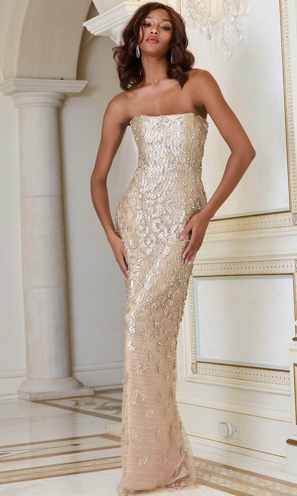 Jovani 40887 - Straight-Across Neck Column Prom Gown Jovani 40887 - Straight-Across Neck Column Prom Gown