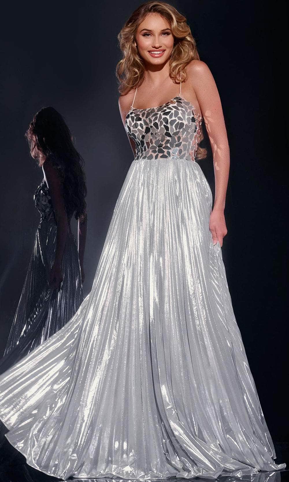 metallic pleated prom dress Strapless Keyhole Metallic Pleated A-line Prom Dress with Slit S8317PG - Prom Dresses