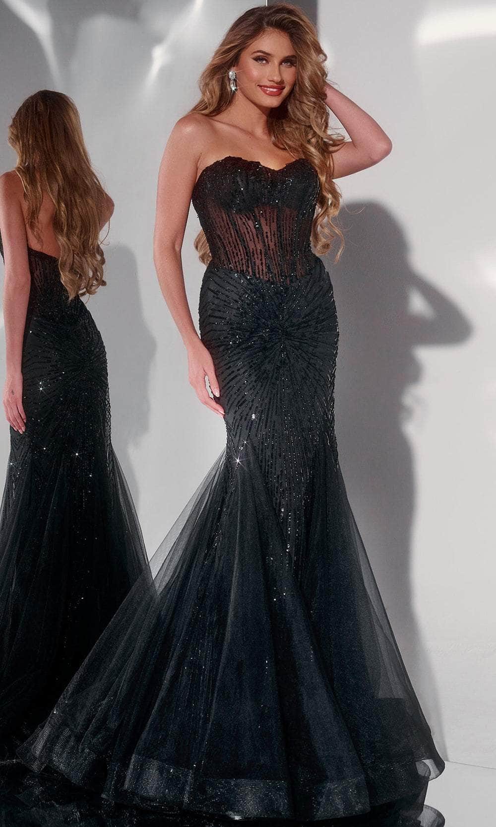 Jovani 42217 - Long Tulle Trumpet Dress - Strapless, Beaded, Corset Bodice, Godet, Sweep Train 12 / Mint - Shop Jovani dresses on Couture Candy at Jovani 42217 - Long Tulle Trumpet Dress - Strapless, Beaded, Corset Bodice, Godet, Sweep Train 12 / Mint - Shop Jovani dresses on Couture Candy at