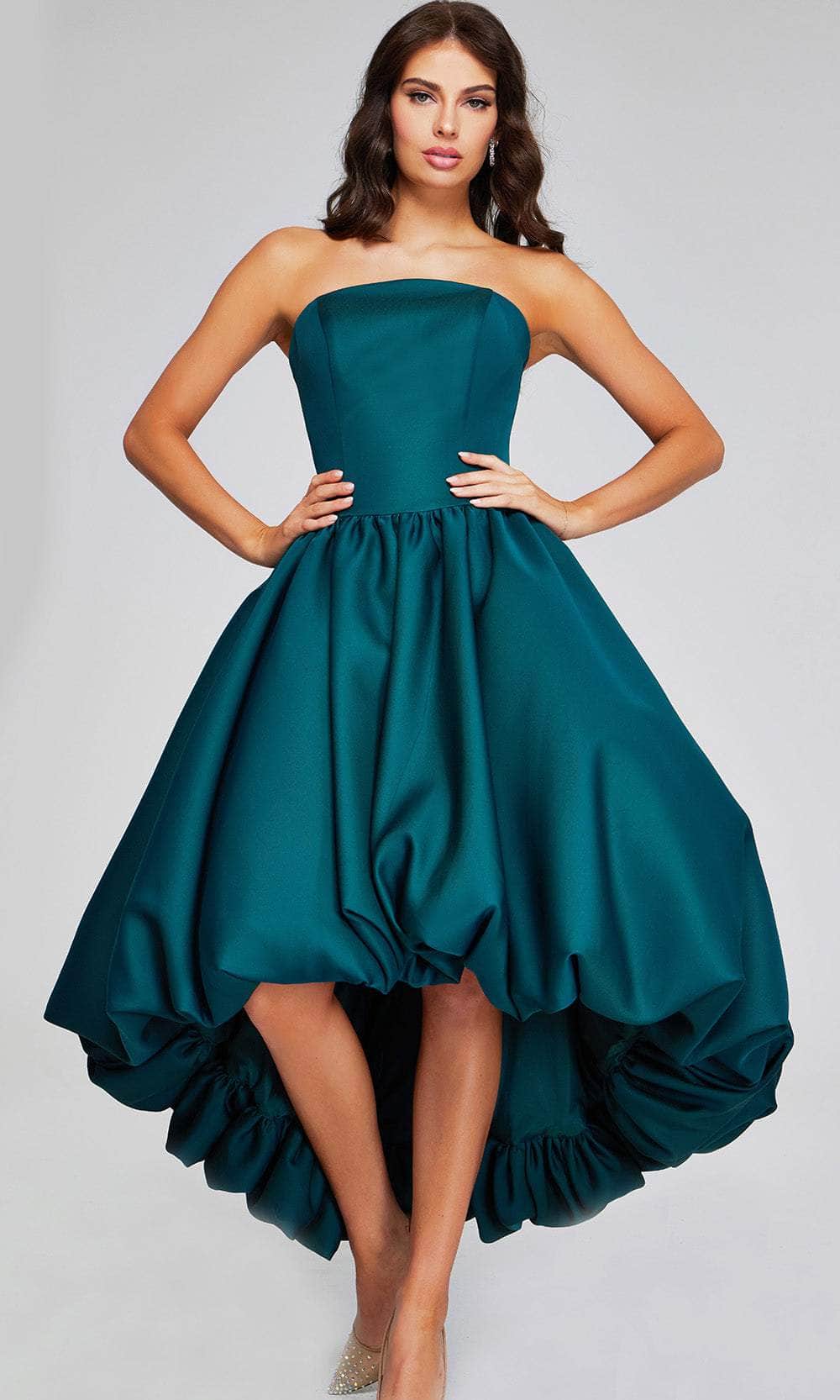 Jovani 42345 - Strapless Evening Dress with Bubble Hem - Dark Green / 4 Jovani 42345 - Strapless Evening Dress with Bubble Hem - Dark Green / 4