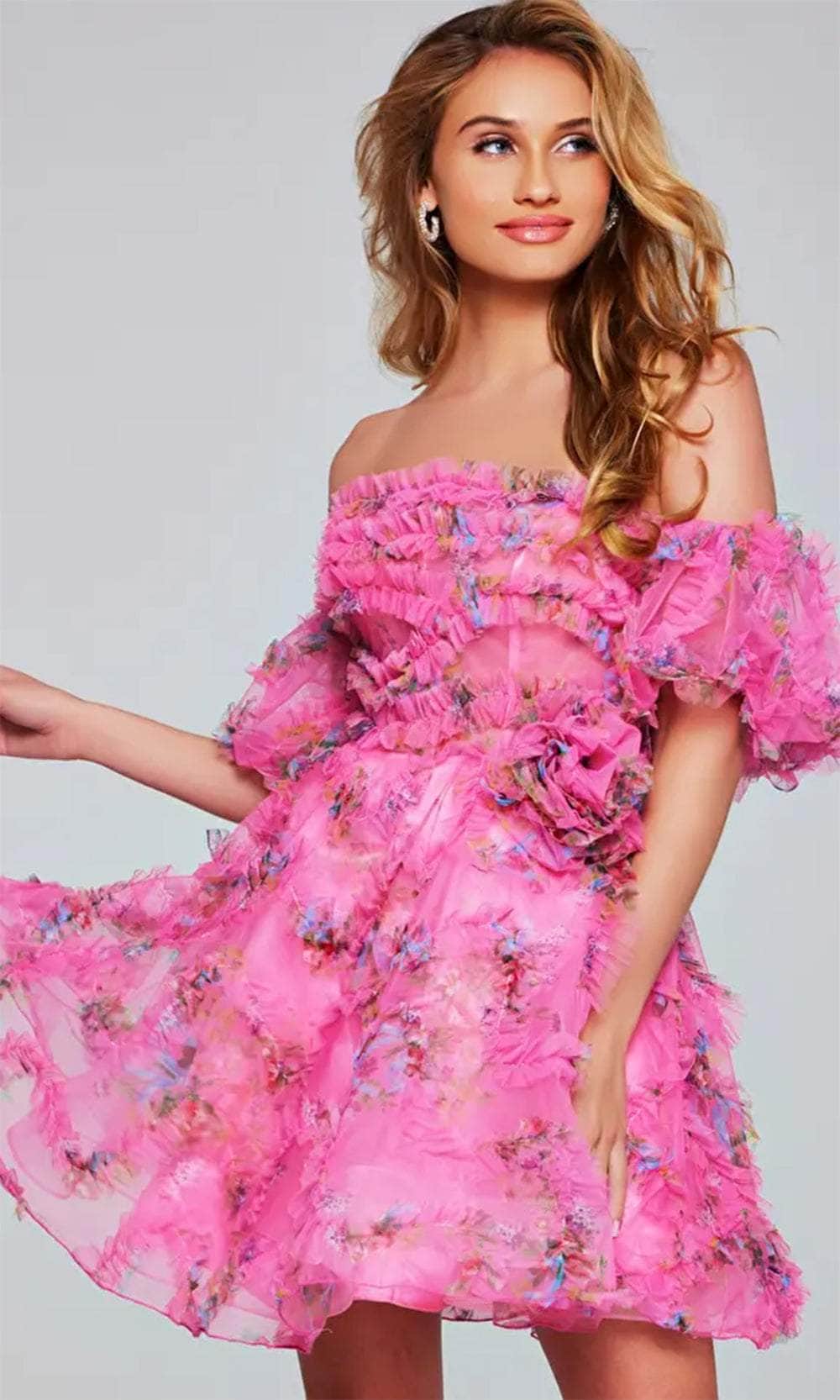 Jovani 42573 - Floral Print Ruffled Cocktail Dress Couture Candy Jovani 42573 - Floral Print Ruffled Cocktail Dress Couture Candy