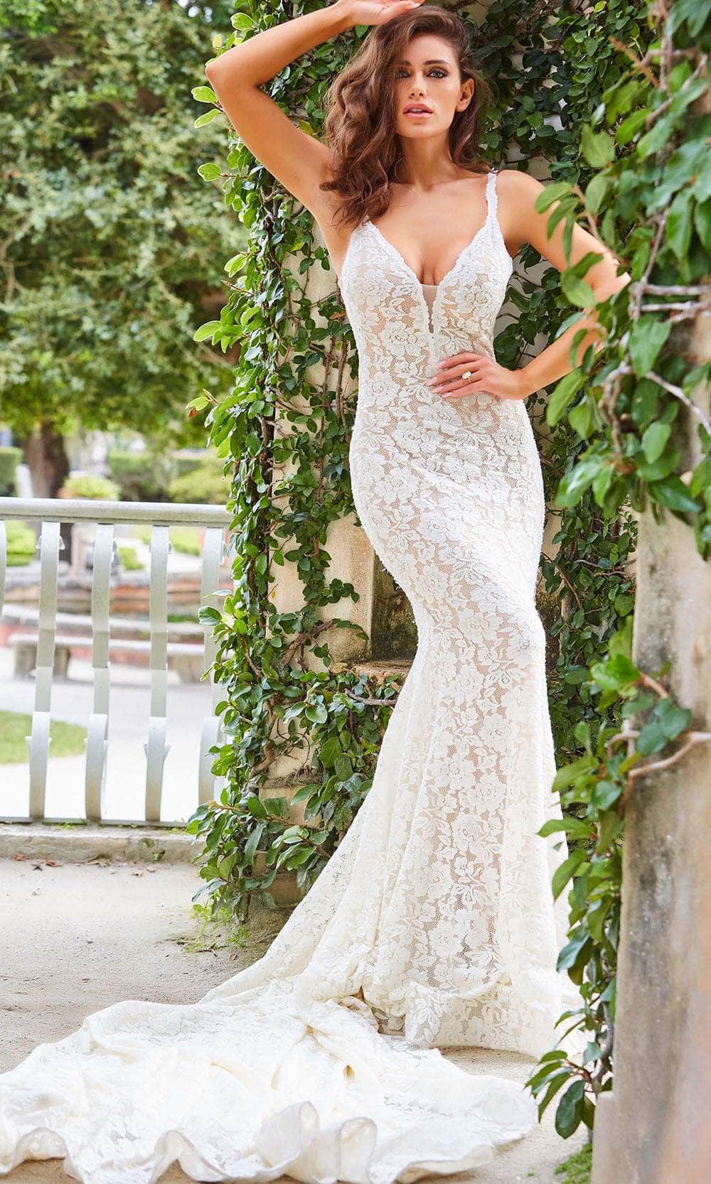 Jovani Bridal F03864 - Plunging Lace Bridal Gown Jovani Bridal F03864 - Plunging Lace Bridal Gown