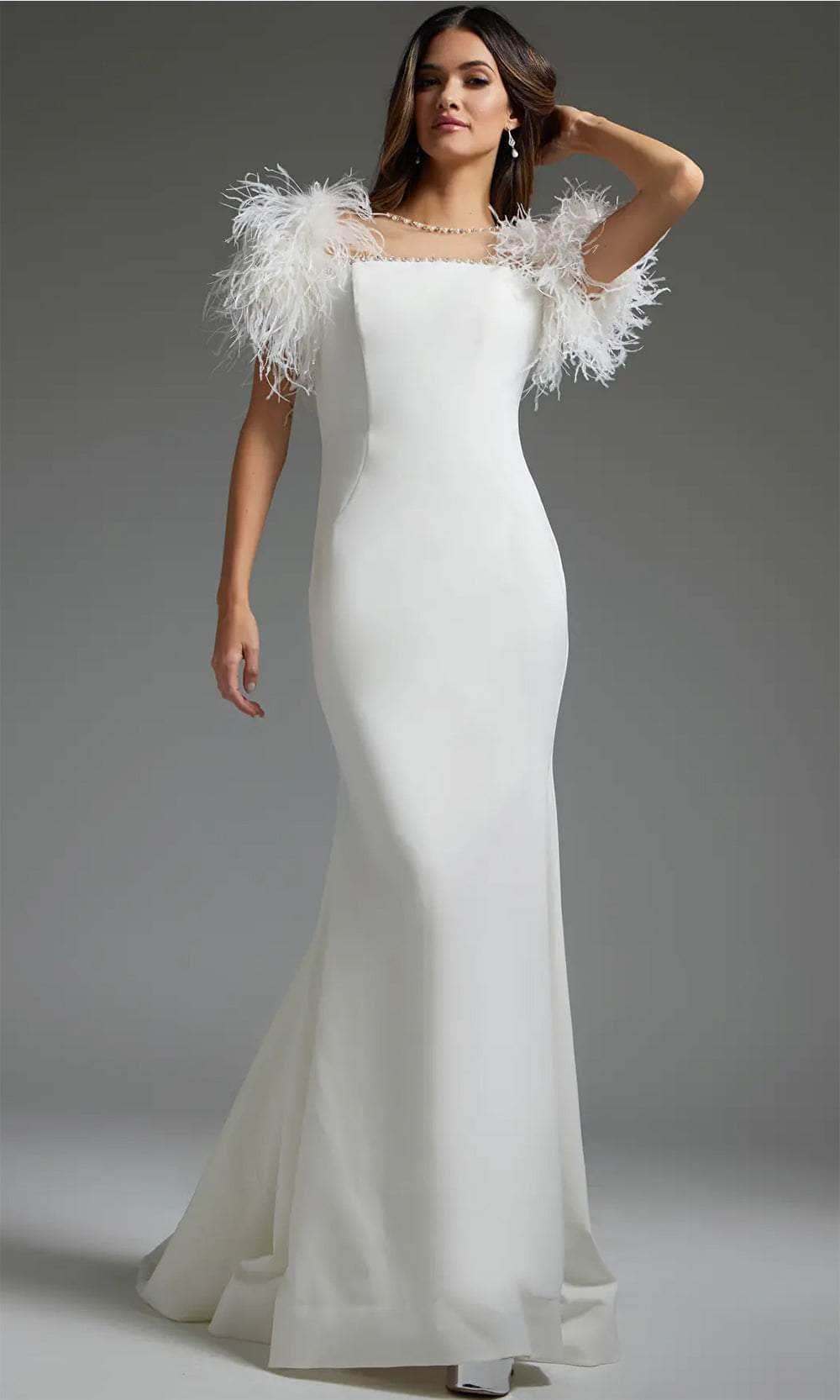 Jovani JB07433 - Feathered Form-Fitting Bridal Gown 16 / White - Shop Jovani Dresses On Couture Candy at CoutureCandy.com Jovani JB07433 - Feathered Form-Fitting Bridal Gown 16 / White - Shop Jovani Dresses On Couture Candy at CoutureCandy.com