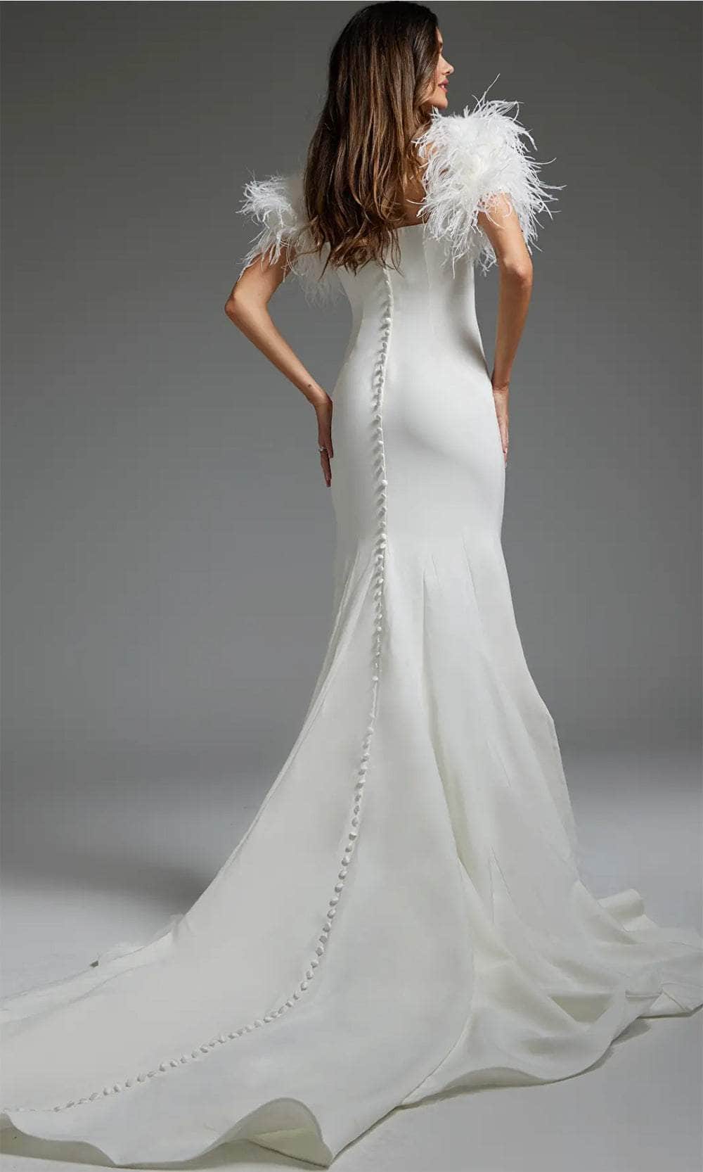 Jovani JB07433 - Feathered Form-Fitting Bridal Gown 16 / White Jovani JB07433 - Feathered Form-Fitting Bridal Gown 16 / White