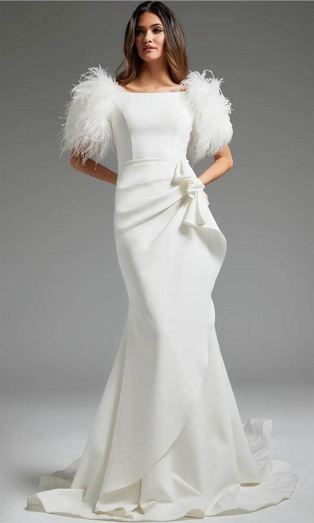 jovani white mermaid dress Mermaid Off the Shoulder Wedding Dress JB40594