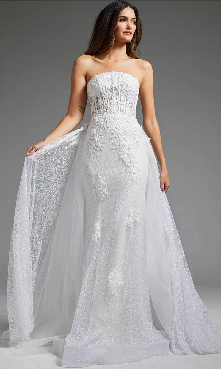 Lilac Mermaid Strapless Overskirt Feather Beaded Evening Dresses With Gloves Gowns 2025 For Women Party LA72029 main image 1