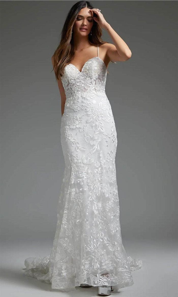 Jovani JB37538 - Floral Embroidered Bridal Gown Bridal Dresses 00 / Off-White
