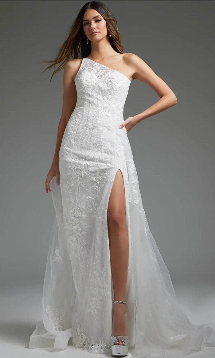Jovani JB37601 - One Shoulder Lace Bridal Gown Bridal Dresses 00 / White
