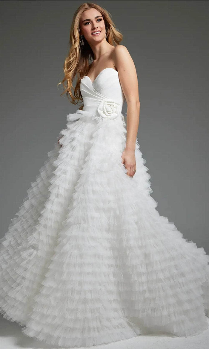 Jovani JB38958 - Ruffled A-Line Bridal Gown Bridal Dresses 00 / Off-White