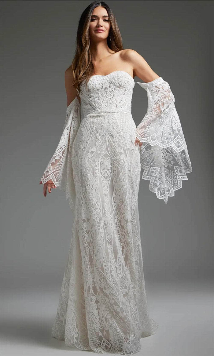 Jovani JB39162 - Bell Sleeve Lace Bridal Gown Bridal Dresses 00 / Off-White