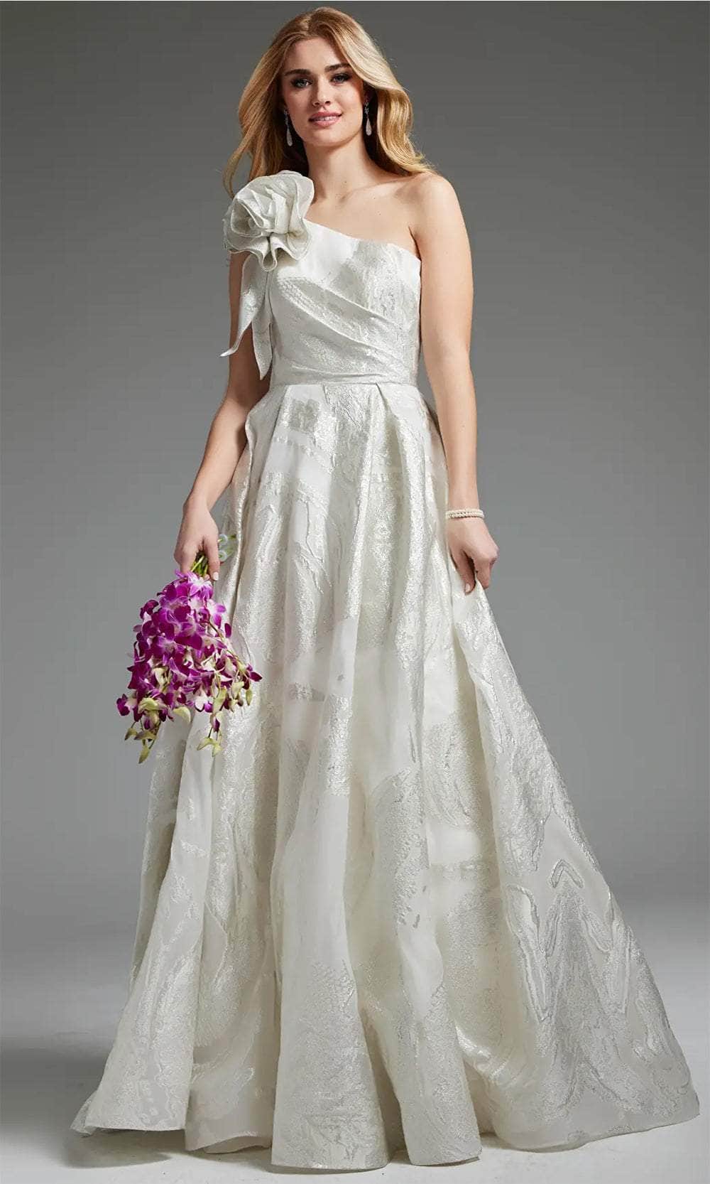 Jovani JB39218 - Rosette One Shoulder Bridal Gown 16 / Off-White Jovani JB39218 - Rosette One Shoulder Bridal Gown 16 / Off-White