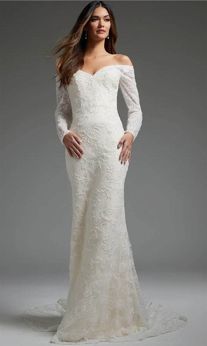 Jovani JB40591 - Lace Long Sleeve Bridal Gown Bridal Dresses 00 / Off-White