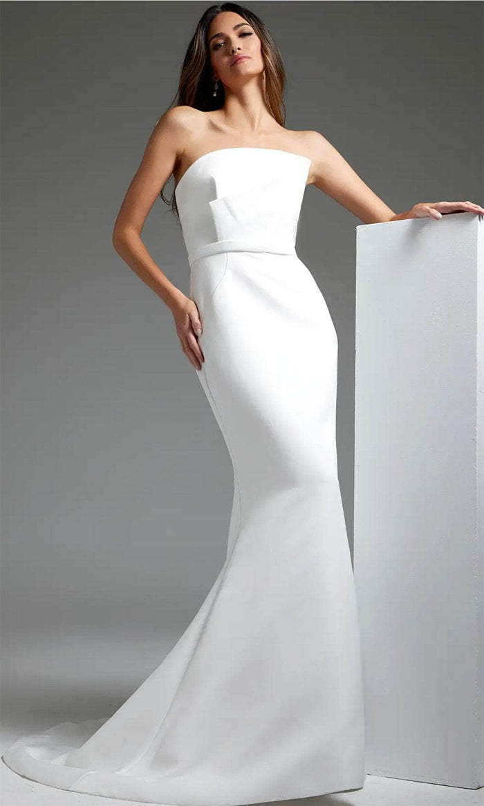 Jovani JB40597 - Straight-Across Simple Bridal Dress Bridal Dresses 00 / Off-White