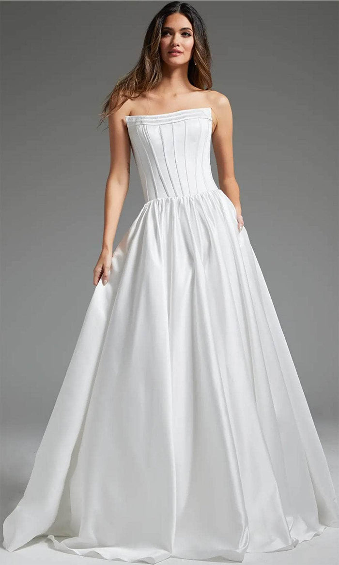 Jovani JB40784 - Corset Bodice Straight-Across Bridal Gown Bridal Dresses 00 / Off-White