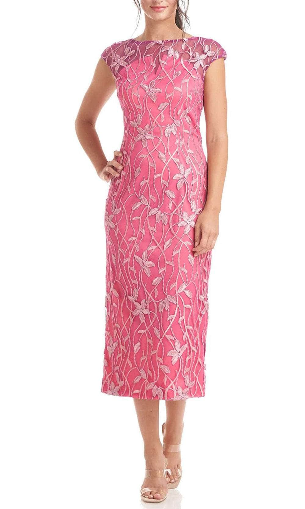 JS Collections 8617399 - Illusion Bateau Embroidered Tea-Length Dress JS Collections 8617399 - Illusion Bateau Embroidered Tea-Length Dress