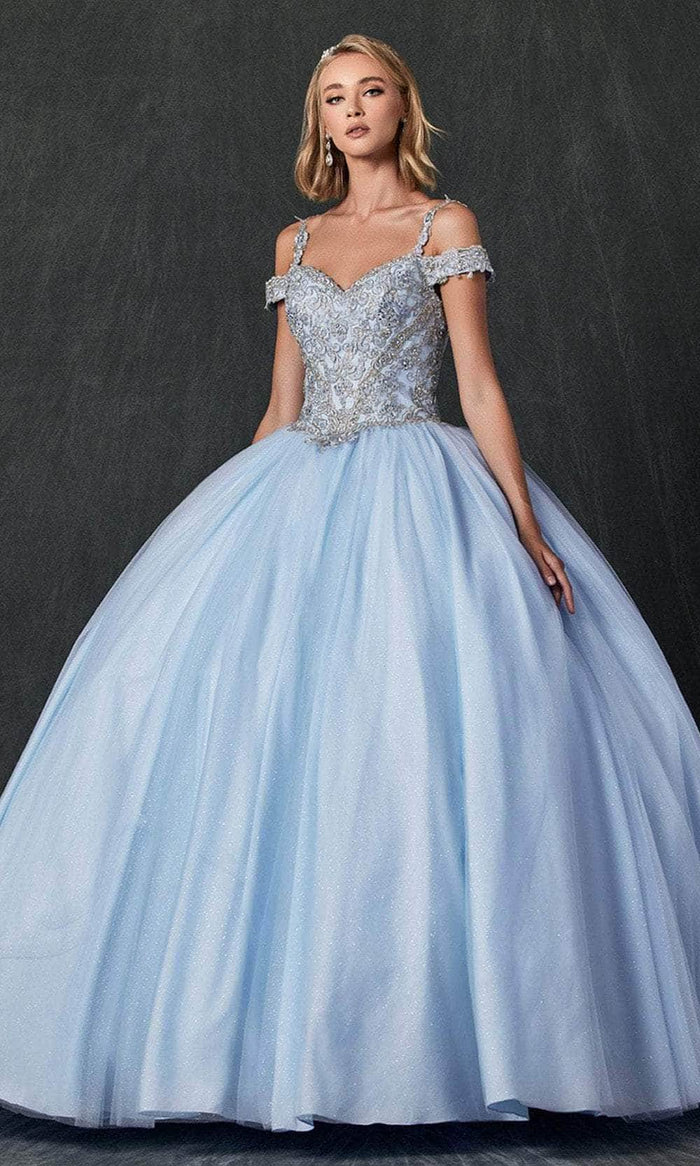 Juliet Dresses 1430 - Cold Shoulder Beaded Quinceanera Gown Quinceanera Dresses XS / Bahama Blue