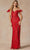 Juliet Dresses 2402 - Feather Detail Cold Shoulder Prom Dress Special Occasion Dress XS / Red