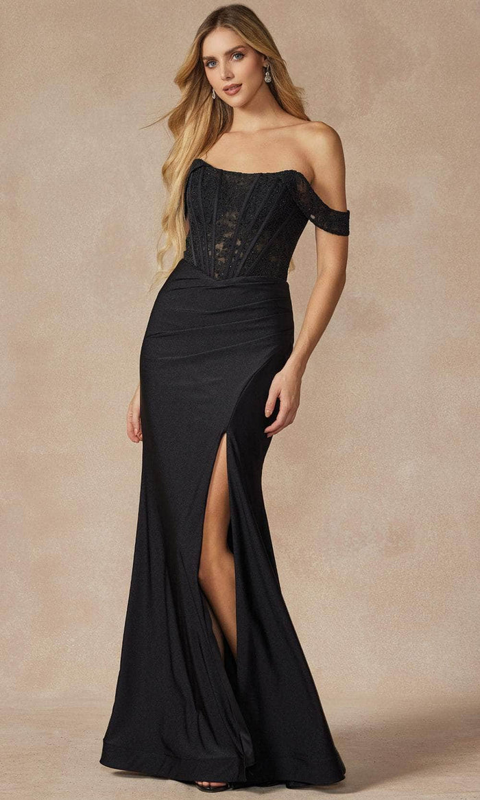 Juliet Dresses 2407 - Off-Shoulder Embroidered Evening Dress Special Occasion Dress XS / Black