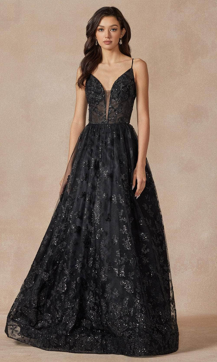 Juliet Dresses 2413 - Sleeveless Butterfly Glitter Embroidered gown Special Occasion Dress XS / Black