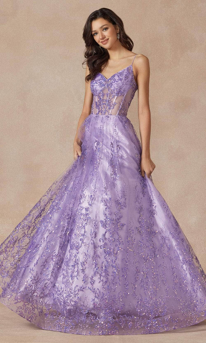 Juliet Dresses 2414 - Sleeveless Glitter Embellished Ballgown Special Occasion Dress XS / Lilac