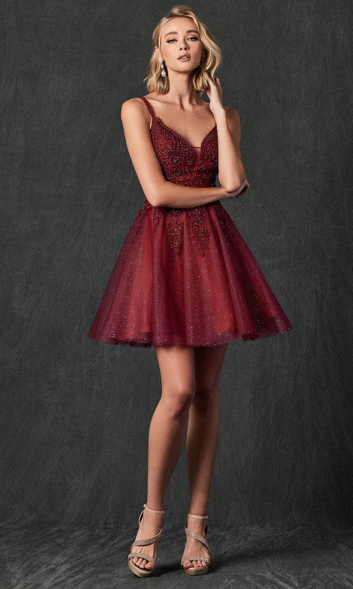 Juliet Dresses 857 - Embroidered Babydoll Cocktail Dress Special Occasion Dress XS / Burgundy