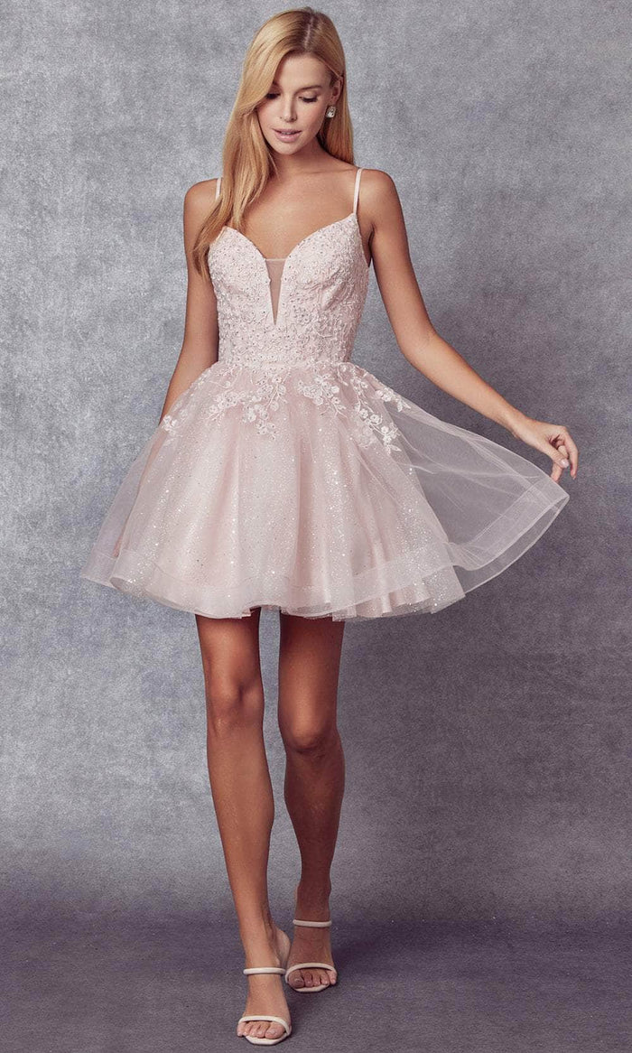 Juliet Dresses 859 - Glitter Embroidered Cocktail Dress Special Occasion Dress XS / Blush
