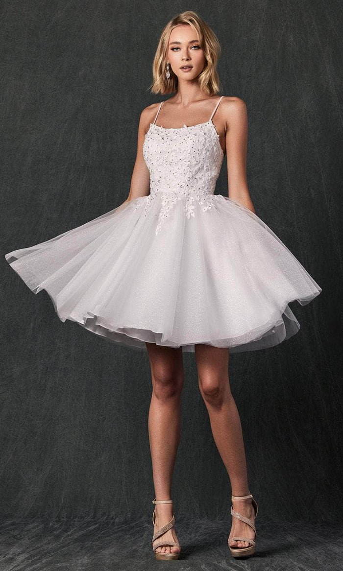 Juliet Dresses 860 - Floral Applique Cocktail Dress Special Occasion Dress XS / Off White