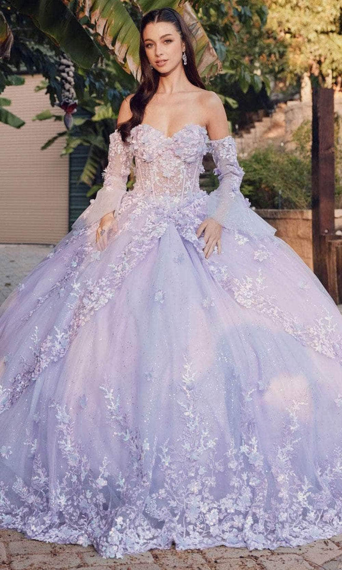 Juliet Dresses JT1459J - Corset Bodice Floral Embellished Ballgown Ball Gowns XS / Lilac