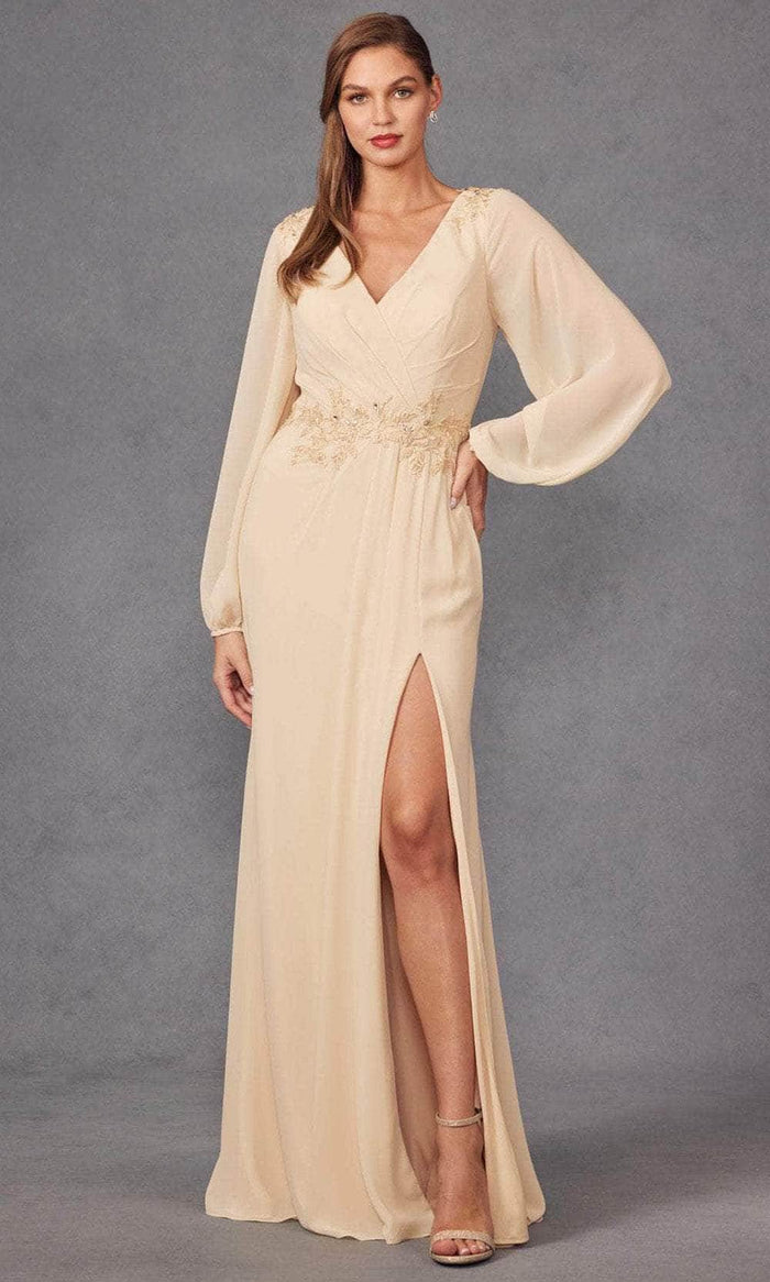 Juliet Dresses JTM16A - Embroidered Long Sleeve Prom Dress Mother of the Bride Dresses M / Champagne