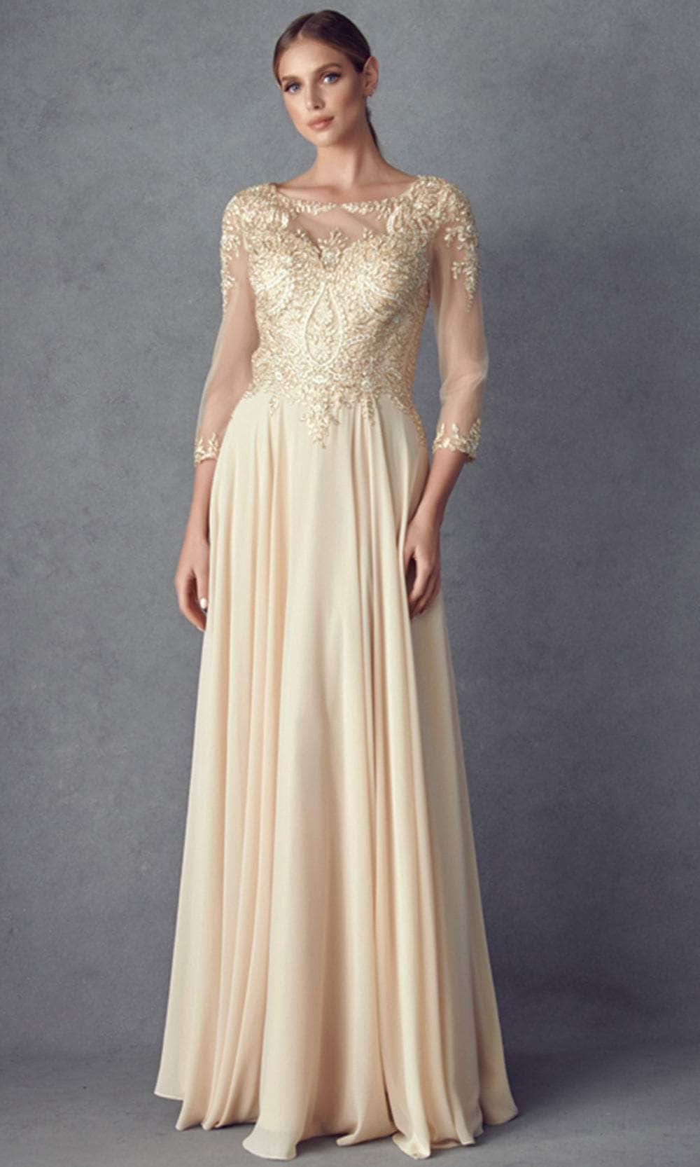 Juliet M12 3/4 Sleeves A-line Chiffon Mother Of The Bride Gown - CHAMPAGNE / 4XL Juliet M12 3/4 Sleeves A-line Chiffon Mother Of The Bride Gown - CHAMPAGNE / 4XL