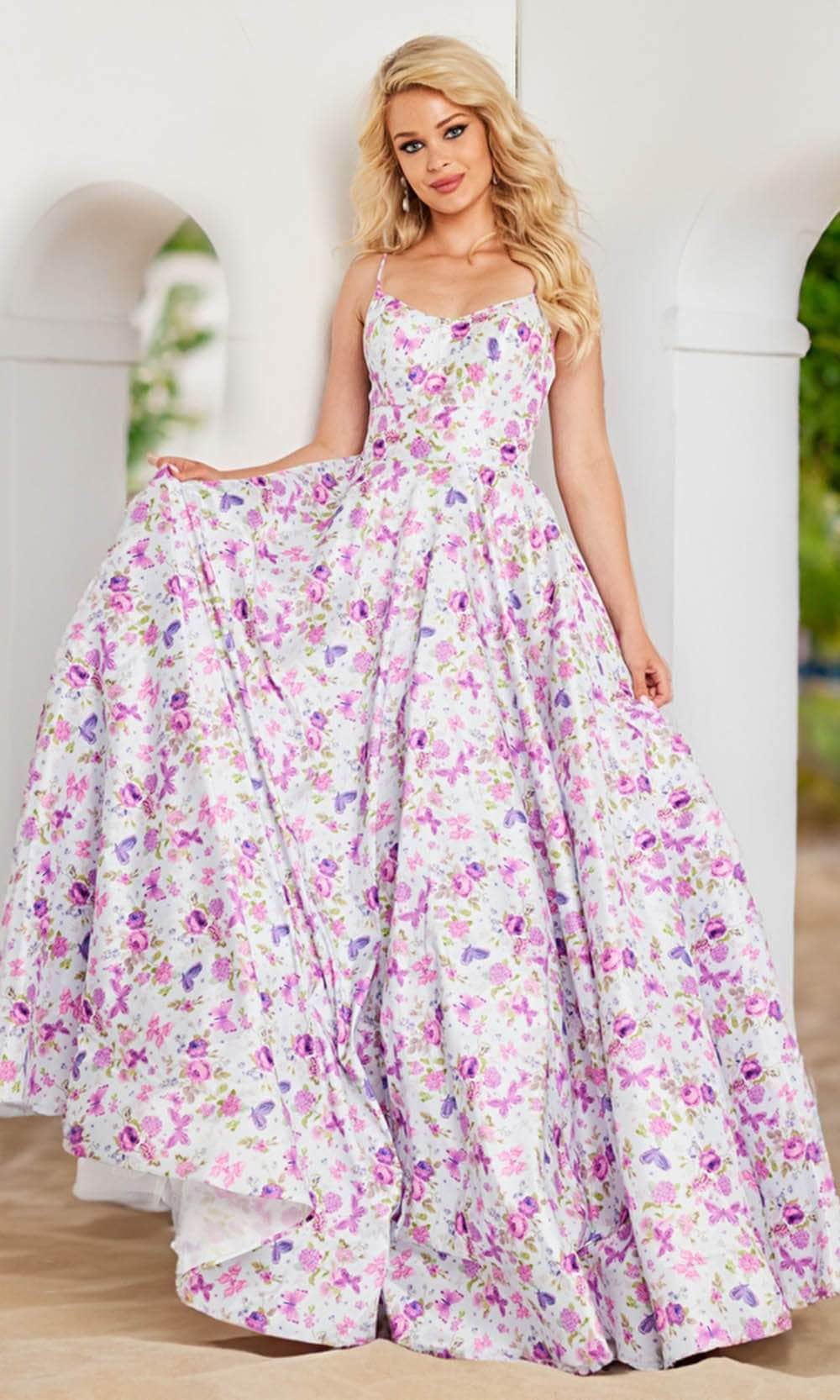JVN by Jovani JVN38218 - Lace-Up Back Floral Printed Prom Dress Couture Candy JVN by Jovani JVN38218 - Lace-Up Back Floral Printed Prom Dress Couture Candy