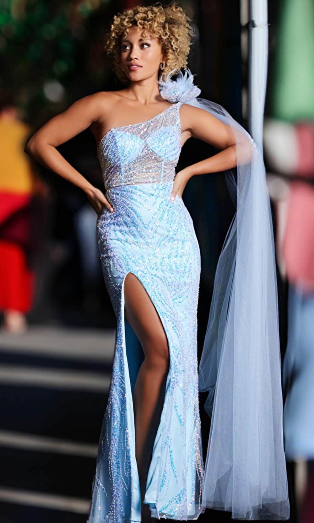 JVN by Jovani JVN39382 - One-Sleeve Embellished Prom Dress JVN by Jovani JVN39382 - One-Sleeve Embellished Prom Dress