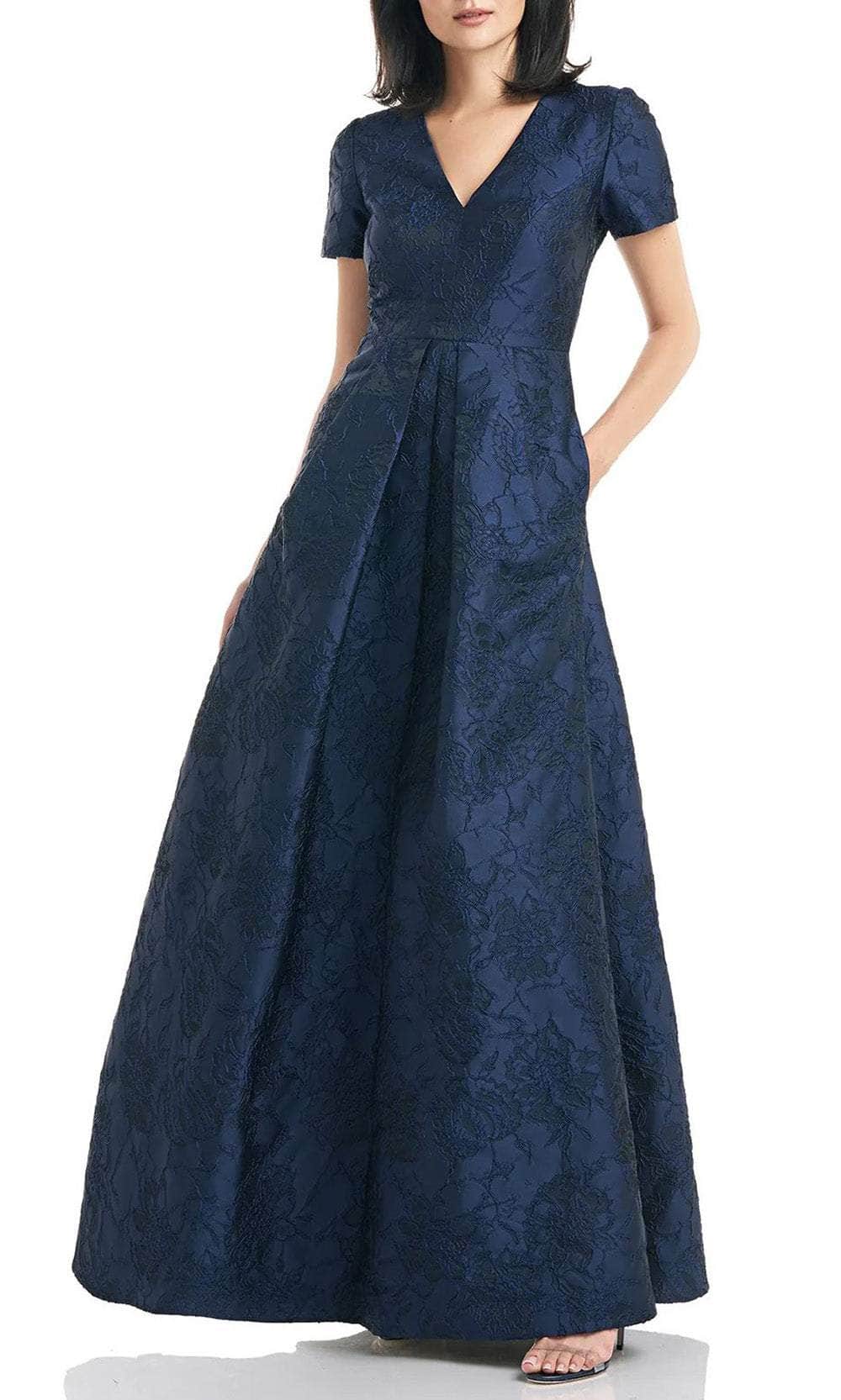 Kay Unger 5516713 - V Neck Jacquard A-Line Gown Kay Unger 5516713 - V Neck Jacquard A-Line Gown
