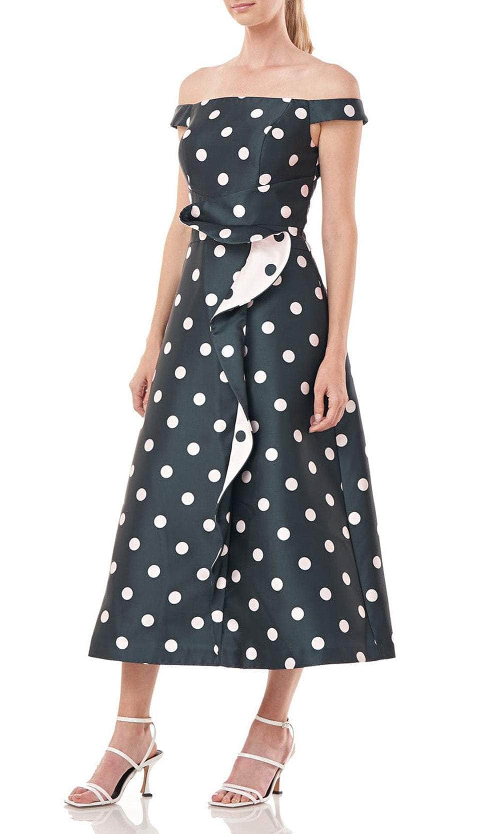 Kay Unger 5517419 - Off-Shoulder Polka Dot Printed Tea-Length Dress Couture Candy Kay Unger 5517419 - Off-Shoulder Polka Dot Printed Tea-Length Dress Couture Candy