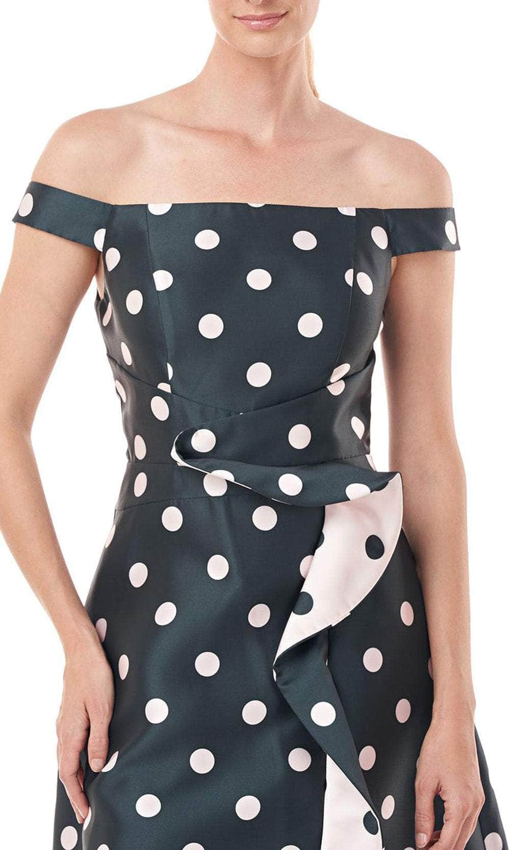 Kay Unger 5517419 - Off-Shoulder Polka Dot Printed Tea-Length Dress Kay Unger 5517419 - Off-Shoulder Polka Dot Printed Tea-Length Dress