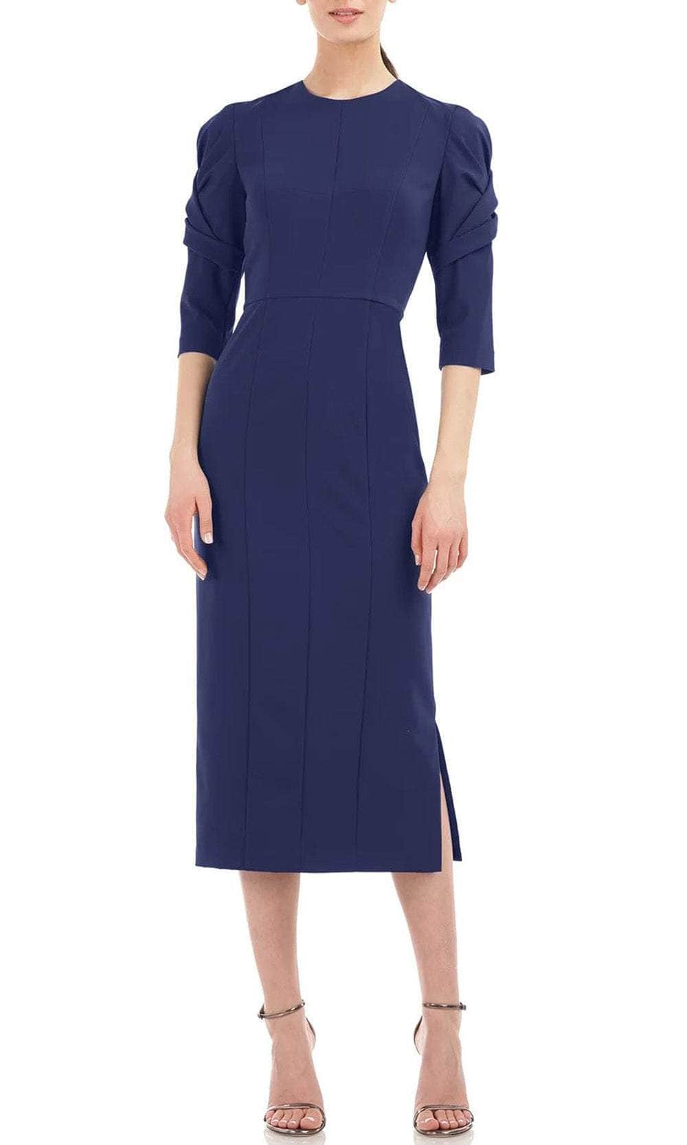 Kay Unger 5518804 - Quarter Sleeve Tea-Length Crepe Dress Kay Unger 5518804 - Quarter Sleeve Tea-Length Crepe Dress