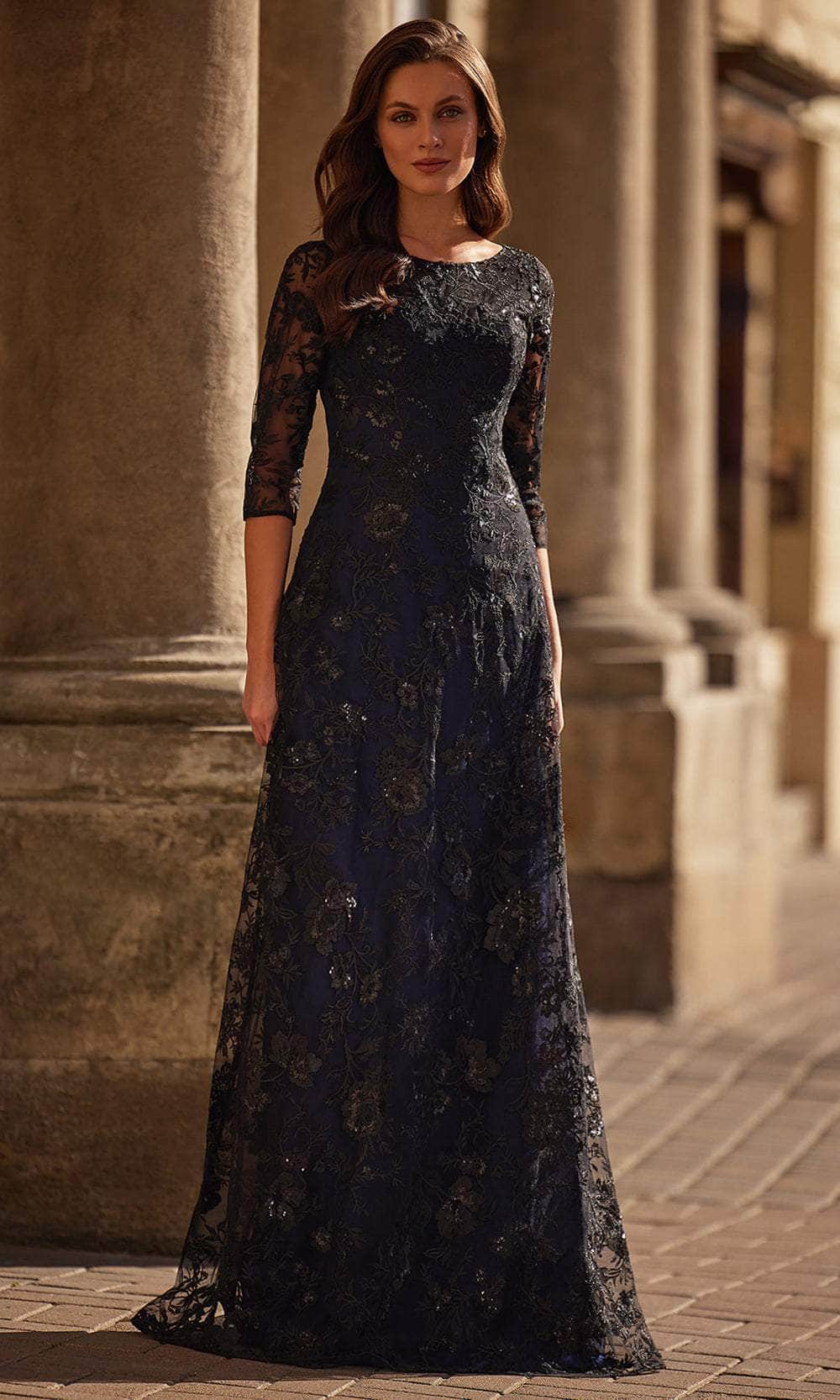 La Femme 30825 - Long Lace A-line Dress - Beaded bodice, Sheer neckline, Cap sleeves, A-line silhouette, Floor-length, Ruched waistline 16 / Black/ La Femme 30825 - Long Lace A-line Dress - Beaded bodice, Sheer neckline, Cap sleeves, A-line silhouette, Floor-length, Ruched waistline 16 / Black/