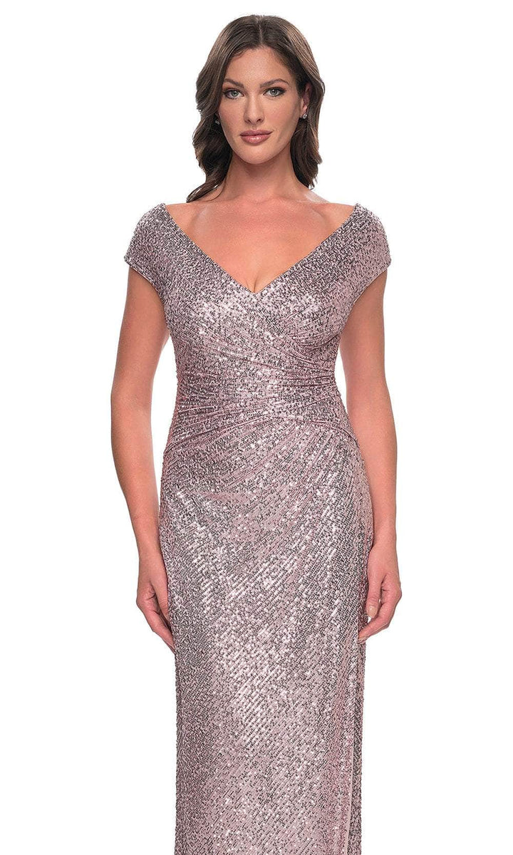 7000015 Bordeaux Sequin Layered Chiffon Evening Dress