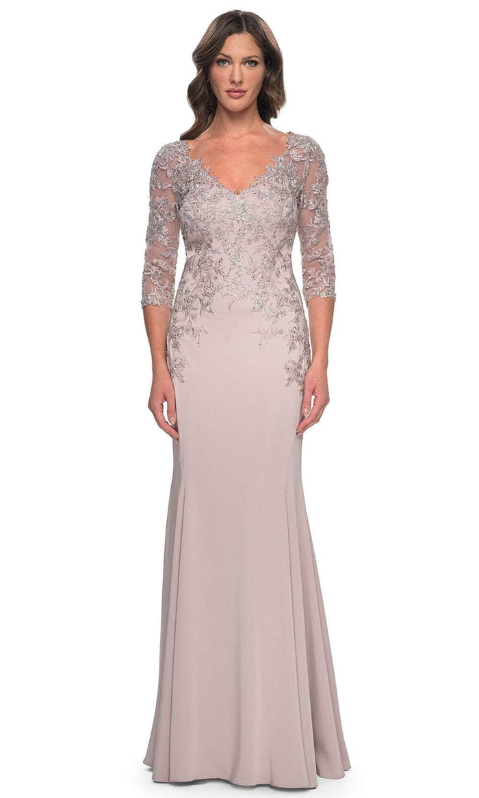 La Femme 31194 - Lace Applique Quarter Sleeve Evening Gown Evening Dresses 2 / Champagne